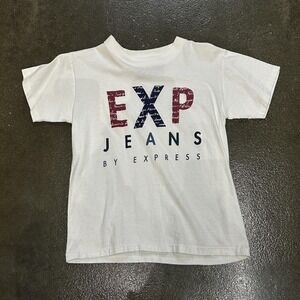 Vintage EXP Jeans Express Shirt Youth Medium Large White Graphic Tee 90s
